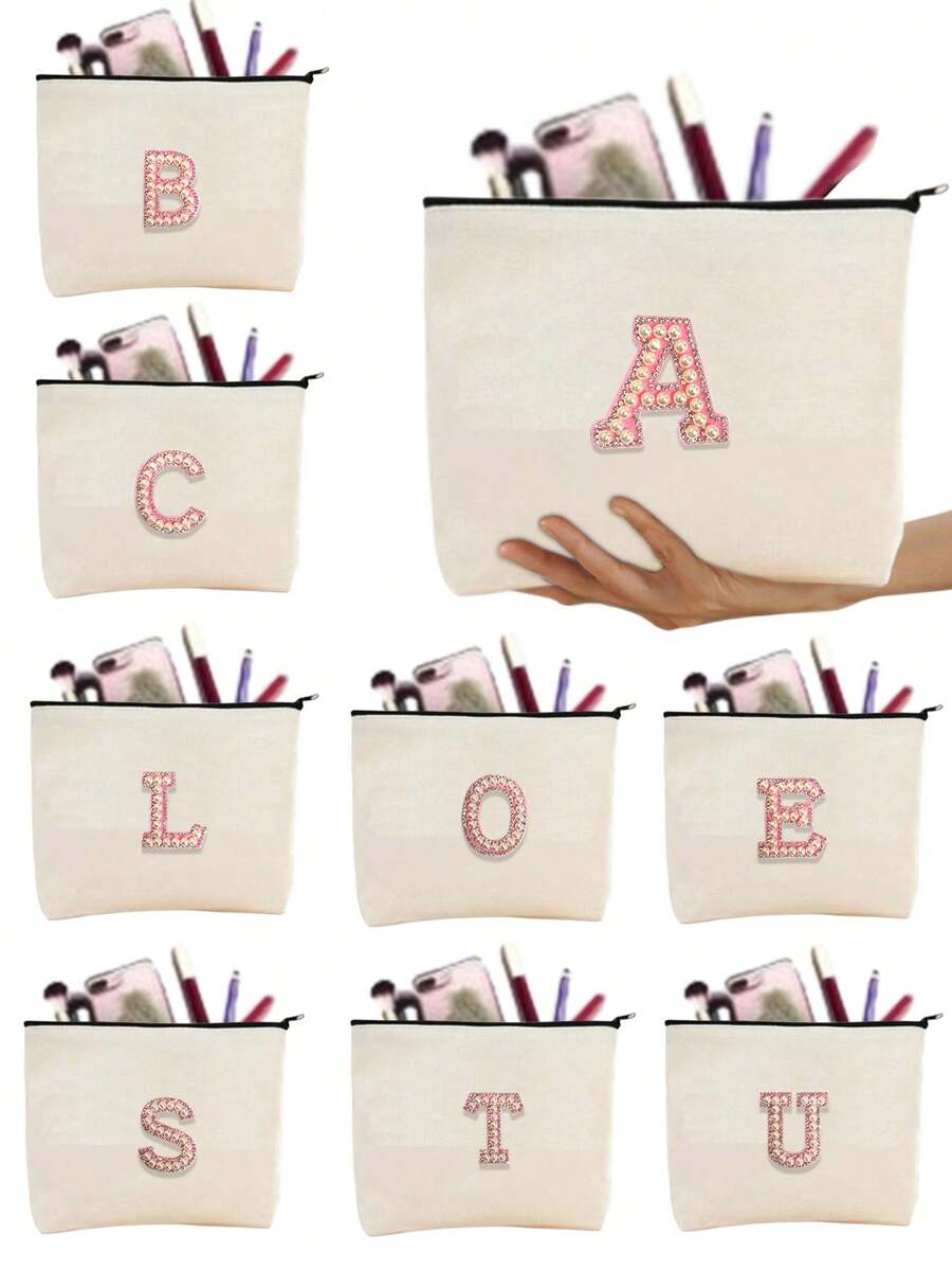 1 件 A-Z 字母 DIY 空白手提包、旅行洗漱包、绘画帆布包、帆布化妆包、绘画包、儿童包、工作、学校、旅行铅笔盒、实用 - 米色 - 查看 1