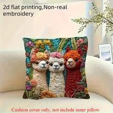 2D Flat Printing Spring 1pc Alpaca Pattern Pillow Cover, 45x45cm, Soft And Comfortable Polyester, Non-Real Embroidery, Zipper Closure, Hand Washable, Ideal For Farmhouse, Car, Office, Home Sofa Living Room And Bedroom Decor, No Insert Included - Red & Green - View 7