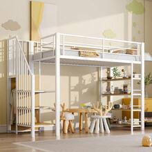 Loft Bed 90x200 Cm – Space-Saving & | Integrated Wardrobe With Storage Space | & High Safety Fence Design | White Single Bed & Youth Bed - White - View 3