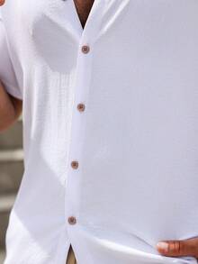 Conjunto informal de dos piezas para hombre para verano: camisa lisa de manga corta + pantalones cortos - Blanco - Ver 8