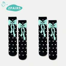 1/2/3/4/5 par skarpetek damskich do połowy łydki z kokardką, o prostym, ale eleganckim wzornictwie i właściwościach odprowadzania wilgoci. Delikatna kokardka zdobi kostkę, dodając odrobinę słodkiego uroku. Idealne na wiosnę i jesień. - Wielokolorowe - Zobacz 17