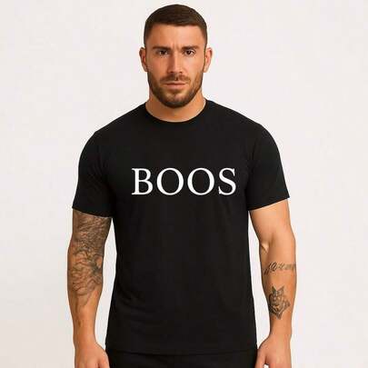 Camiseta enviada desde México, tela transpirable de alta calidad, camiseta de verano para hombres 2025, cuello redondo, manga corta, camiseta negra estampada, impresión BOOS NYKBOOS, brazos tatuados, casual, simple, cita, primavera, verano, otoño.