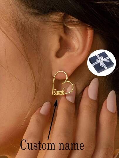 1 pieza Pendientes de mariposa con nombre elegante personalizado, pendientes de acero inoxidable, pendientes de mariposa con elemento personalizado, joyería para mujer, adecuado para uso diario y como regalo, personalización de nombre, regalos del Día de San Valentín, regalos del Día de la Madre para mamá, regalos personalizados para ella