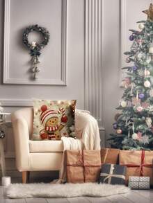 1 件圣诞装饰印花枕套，带有圣诞元素靠垫套、家居装饰、卧室装饰、节日装饰、派对装饰、圣诞枕头（不含枕芯）（单面印花）（无刺绣） - 彩色 - 查看 5