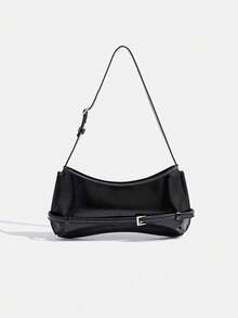 Bolsa Transversal Preta Minimalista, Bolsa Pequena Versátil Feminina, Bolsa de Ombro e Axila Y2K, Essencial para Ir e Vir e Uso Diário