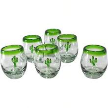 MAREY Vasos Mezcaleros Tequileros Vidrio Soplado Artesanal Hecho en Mexico| 2 Oz. Barril(Puesto Verde - Cactus, 2) - Posta Verde - Cactus - Ver 4