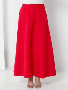 Tailored Skirt With Belt Loops (Without Belt) Code: 3010 - Red - View 3