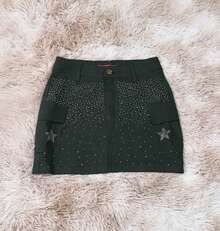 Women's Cargo Skirt With Star Rhinestone Shine - 軍綠色 - 查看 2
