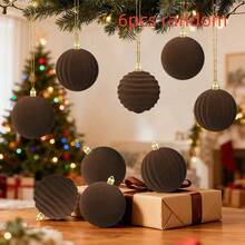 1 set (6 pezzi/12 pezzi) Pendenti e decorazioni da appendere per festival, set di palline di Natale in velluto per albero di Natale, palline di Natale antisfondamento floccate, decorazione marrone