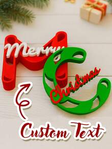 1 pezzo Ornamento natalizio personalizzato con nome, cartello a forma di lettera a bastoncino di zucchero stampato in 3D, decorazione natalizia invernale con testo personalizzato, regalo natalizio, decorazione da scrivania rossa e bianca, forniture per decorazioni invernali per la casa - Multicolore - Visualizzare 2