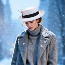Wide Brim Fedora Hats With Feather For Women Men Western Panama Floppy Hat - trắng - Xem 3