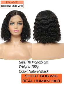 Bob Wig 100% Human Hair Wigs 200% Density Deep Curly Wave Real Human Hair Wigs OnClearance Lace Front Wig Pre Plucked Deep Water Wave Hd Lace Short Glueless Wigs For Women, Natural Black Color Brazilian Virgin Lace Wigs Pelucas De Cabello Humano 100 Natural Perfect For Daily Wear, Special Occasions, Parties, Halloween, Weddings, Dance, Cosplay,New Year, Christmas - Natural Black - View 3
