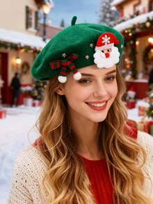 女士秋冬针织保暖法式贝雷帽，适合日常佩戴，礼物 - 紅色 - 查看 16