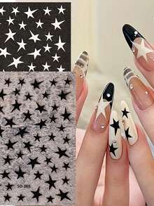 3 Peças de Adesivos de Arte de Unhas Assimétricos de Estrela - Elementos Decorativos de Natal, Ano Novo e Ano Novo em Preto, Branco, Prata, Design de Arte de Estrela Assimétrica no Estilo Y2K, Adequado para Uso Diário, Casamento e Feriados de Mulheres, Adesivos de Arte de Unhas Descartáveis, Tema Minimalista Y2K, Fácil de Colar Decorações de Unhas