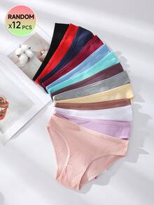 12 Packs Random Color Packaging Of Women's Briefs,  Solid Color Simple Ribbed  Soft, Stretchy And Breathable Women's Knitted Panties, Available In A Variety Of Colors And Sizes From S To XXL, Suitable For Comfortable And Casual Wear - Màu sắc ngẫu nhiên - Xem 6