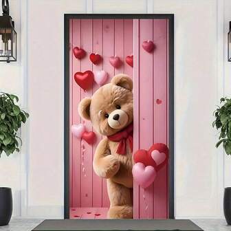 Plano 2D, diseñado para el Día de San Valentín, con un lindo patrón de oso con forma de corazón, fácil de instalar, duradero, multiusos - ideal para la decoración del hogar y fiestas festivas.