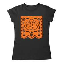 Playera para mujer Papel Picado Pan de Muerto Ofrenda Halloween - Negro - Ver 1