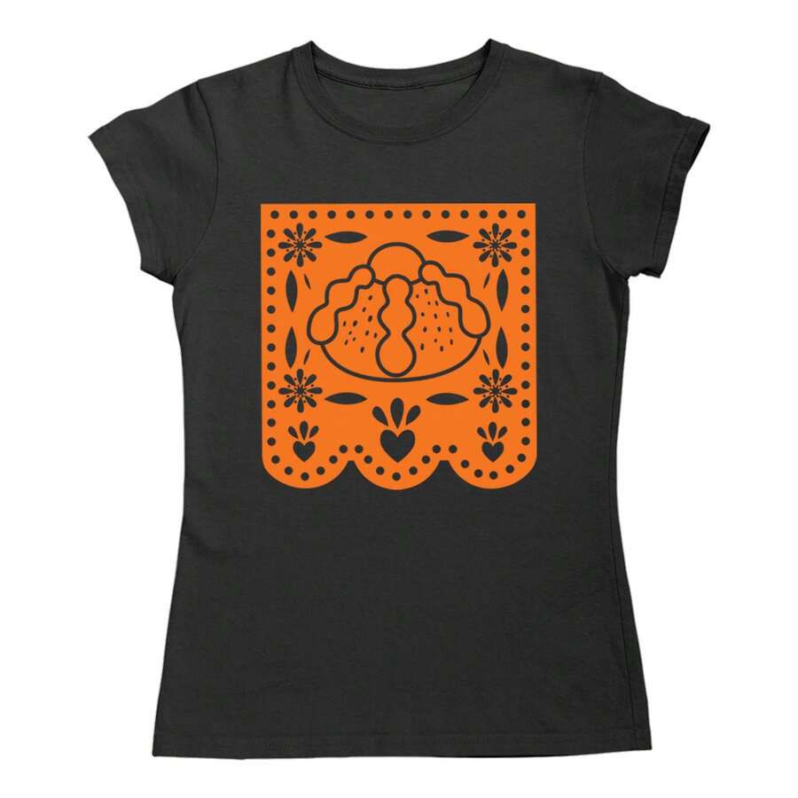Playera para mujer Papel Picado Pan de Muerto Ofrenda Halloween - Negro - Ver 1