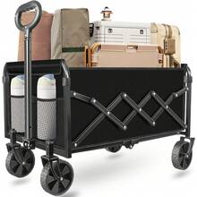1 pieza Carrito plegable de uso pesado con capacidad de 360 Lb, ruedas giratorias todo terreno, estructura de metal y diseño deportivo para camping, jardinería, compras de supermercado, uso doméstico - Carretilla plegable portátil, Carrito plegable, Carrito de jardinería, Asa telescópica