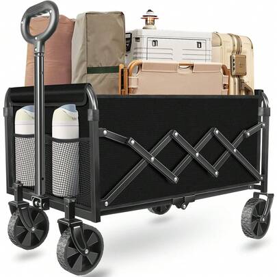 1 pieza Carrito plegable de uso pesado con capacidad de 360 Lb, ruedas giratorias todo terreno, estructura de metal y diseño deportivo para camping, jardinería, compras de supermercado, uso doméstico - Carretilla plegable portátil, Carrito plegable, Carrito de jardinería, Asa telescópica