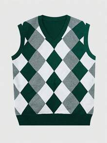 ALTZTAR Men's Knitted Casual Contrast Color Sleeveless Sweater Vest - Green - View 3