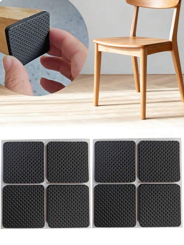 8 Stücke große Anti-Lärm Möbelfüße, schwarze EVA Tisch-/Stuhlgleiter Bodenschoner, selbstklebende Möbelfüße, leise Sofa-/Stuhlgleiter, moderne quadratische rutschfeste Stuhlgleiter, selbstklebende Möbelgleiter, Kraterschutz für Hartholzböden für Bett, Schrank, Tür, Tischbeine, Stuhlbeine