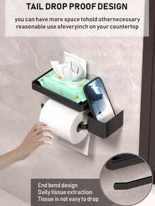 1pc Toilet Paper Holder With Phone Shelf - Heavy-Duty Rustproof Bathroom Dispenser, Space-Saving Tissue Roll Holder & Phone Tray, Toilet Paper Holder Wall Mount, Toilet Paper Holder Stand For Bathroom, Toilet Paper Holder For Wall, Toilet Paper Hanger For Bathroom, Toilet Paper Wall Holder, Toilet Paper Holder For Bathroom, Wall Toilet Paper Holder, Toilet Paper Stand For Bathroom, Toilet Roll Holder Wall Mount, Toilet Paper Holder