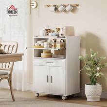 Mobile Microwave Cart With Wheels, Kitchen Sideboard With Drawer, Appliance Shelf, 2-Door Cabinet, Pull-Out Shelf And Open Shelf, Kitchen Cart For Living Room, 59x40x92cm, White - Đen - Xem 11