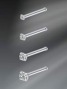 CIZME 1pc/Set 20G Titanium Steel G23 Nose Rings For Women Men,Silver Clear Diamond CZ L Shaped Nose Studs Top 1.5mm 2mm 2.5mm 3mm CZ Nose Piercing Jewelry Nose Ring Studs Jewelry - Silver - View 18