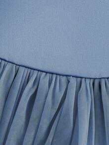 女婴灰蓝色蝴蝶结装饰网眼拼布无袖迷你连衣裙 - 霧霾藍 - 查看 5