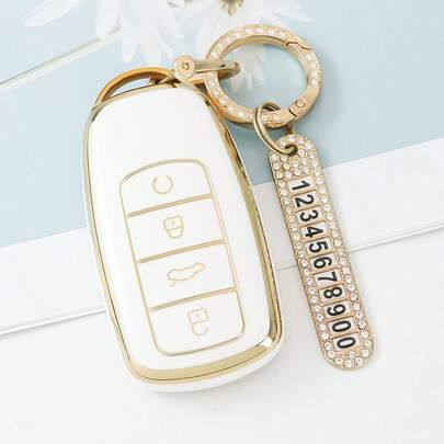 غطاء واقي من TPU لمفتاح التحكم عن بعد مع سلسلة مفاتيح لسيارات شيري تيجو 8 برو، 8 بلس، 5 بلس الجديد، 7 برو، حقيبة مفاتيح فاخرة مناسبة للرجال والنساء