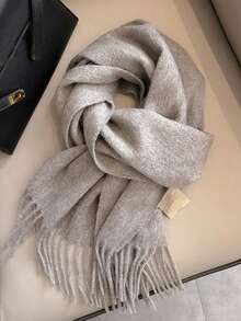 1pc Winter 100% Wool Winter Scacrf Cashmere Solid-Colored Scarf With Tassels Soft Shawls For Spring Summer Autumn And Winter