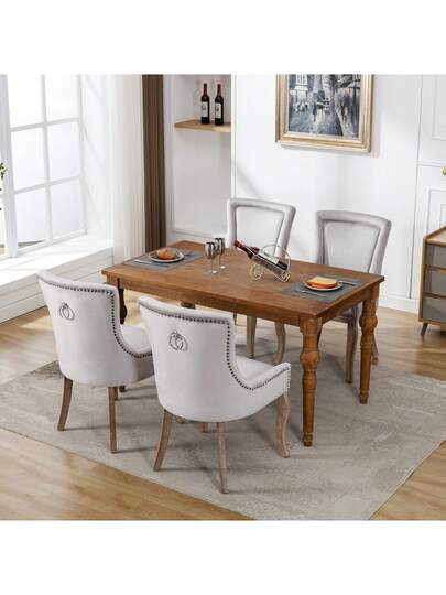 Luxurious Dining Stoel (Kitchen Chair, Living Room Pieces), Upholstered Nailhead Solid Wood Legs, Fluwelen Upholstery, Grijs