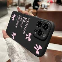 Funda creativa para teléfono, patrón de lazo rosa, funda para móvil decorada con una cita inspiradora y diseño lindo, adecuada para los modelos  16, 15, 14, 13, 12, 11 Pro Plus Promax, material TPU, protección a prueba de golpes. Es un gran regalo para familiares, amigos, niños, cumpleaños, días festivos del Festival de Primavera, novios, novias y San Valentín. Funda suave a prueba de golpes para chicas y mujeres. - 1 pieza - Ver 3