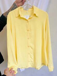 Women's Solid Button-Down Shirt CasualSP035 - Yellow - View 6