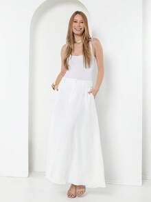 Tailored Skirt With Belt Loops (Without Belt) Code: 3010 - White - View 2