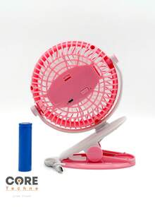 Mini Portable Rechargeable Fan 3 Speeds For Desk With Clip - Pink - View 3