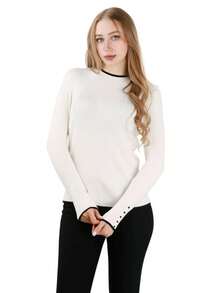 Einfacher Strickpullover mit Kapuze und vertikalem Streifenbesatz in Kontrastfarbe für Damen, gestreift, lässig, für den Alltag im Herbst und Winter