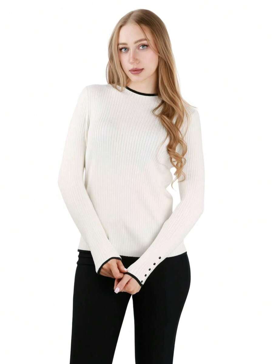 Einfacher Strickpullover mit Kapuze und vertikalem Streifenbesatz in Kontrastfarbe für Damen, gestreift, lässig, für den Alltag im Herbst und Winter