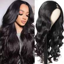 Parrucca da donna con parte a V e onda del corpo, densità 200%, calotta in rete rosa, capelli umani brasiliani, parrucca festiva realizzata a macchina, facile da installare, diverse lunghezze disponibili, - Upgrade V Part Wigs - Natural Black - Visualizzare 4