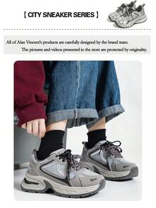 Alan Vincent[City Sneaker Series]Grey Sneakers Shoes Women 2025 New Thick-Soled Sports Shoes For Women Comfortable And Fashionable Running Shoes Height Increasing Casual Sneakers Women Outdoor  Shoes Ladies Shoes Breathable Mesh