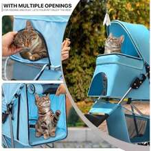 MoNiBloom Cochecitos plegables para perros pequeños con cubierta para el clima, carrito de paseo para mascotas de 3 ruedas para perros y gatos con cesta de almacenamiento y soporte para tazas, malla(Verde (Mint Green)) - Tipo 4 - Ver 11