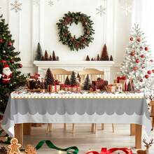 1 pièce Nappe avec motif d'arbre de Noël et floral, réutilisable et lavable, convient pour l'intérieur, le camping en plein air, le pique-nique, les fêtes de Noël, la décoration de la maison - Multicolore - Voir 5