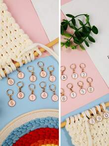 10 piezas de marcadores de punto de ganchillo con esmalte numerado, ganchos de ganchillo de aleación del 0 al 9 con anillos de hierro con cierre, para accesorios de tejido, ganchillo y costura - Rosa 10 piezas/juego - Ver 3