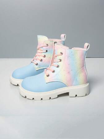 儿童时尚百搭秋冬新款女童鞋，侧拉链撞色儿童靴，公主靴，雪地靴