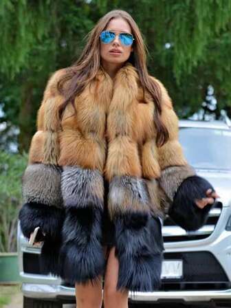 Damvinterkappor Långärmad Normalärmad fuskpälskappa med ståkrage Lårlängd För kvinnor Med fickor Lämplig för jul och nyår