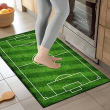 1 Stück Fußballfeld Muster bedruckter Teppich, Kunstwoll-Matte - hochabsorbierend, leicht zu reinigen, geeignet für Heimdekoration, Bauernhaus, Eingangsbereich, Innenbereich, Zimmer, Küche, Esszimmer, kleines Büro/Homeoffice, Spüle, Waschküche, Fußmatte, Küchenmatte, rutschfeste Matte