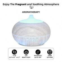 550ml Wood Grain Essential Oil Diffuser  Comes With Remote, 6 Oils & 7 Color LED Mood Light - trắng - Xem 6