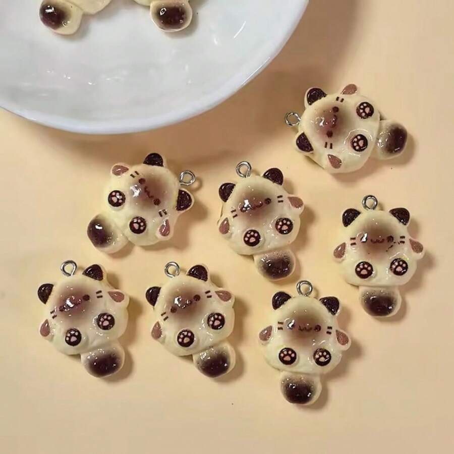 10/20个树脂可爱暹罗猫动物吊坠，适合DIY项链、手链、耳环、钥匙扣等饰品制作 - 彩色 - 查看 1