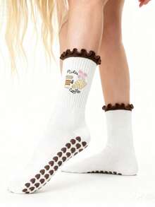 Mărimi europene 36-43, 1 pereche/Șosete Pilates Grip pentru femei, șosete aderente, șosete atletice antiderapante cu barre, drăguțe, șosete adezive pentru antrenament - Maro - Vizualizare 4